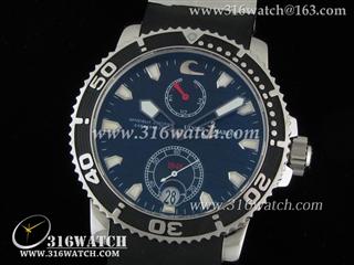 雅典ULYSSE NARDIN-Maxi Marine Diver系列 黑色边框 黑色波浪表盘 黑色橡胶表带 亚洲A23J自动机芯 高仿1:1Noob版本 UN0011