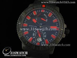 雅典ULYSSE NARDIN-Maxi Marine Diver系列 黑色PVD表壳 黑面红色条钉表盘 黑色橡胶表带 亚洲A23J自动机芯 高仿1:1Noob版本 UN0012