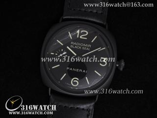 1:1高仿沛纳海 Radiomir Black Seal系列 PAM292 N V2 1:1 Noob版 全陶瓷表壳 黑色表盘 黑色牛皮表带 亚洲6497手上链机芯 PM0122