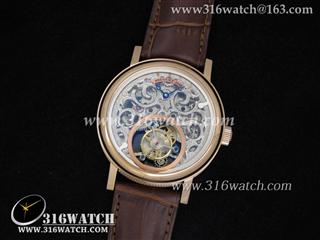 高仿超A宝玑BREGUET-Complication Tourbillon系列 18K玫瑰金表壳 镂空骨架表盘 黑色皮带 海欧飞轮机芯 BG0031