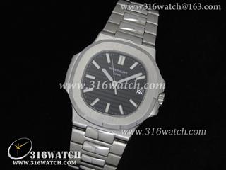 百达翡丽Patek Philippe-Nautilus系列 男士机械表 黑色表盘 精钢表链 瑞士SW-200机芯 高仿1:1百达翡丽手表 PP0010