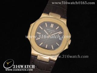 百达翡丽Patek Philippe-Nautilus系列 18 k玫瑰金镀表壳 灰色条纹表盘 核桃色牛皮表带 瑞士SW-200机芯 高仿1:1百达翡丽手表 PP0004