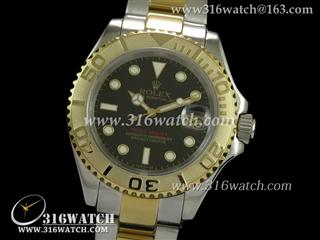 劳力士ROLEX-游艇名仕型系列 黑色表盘 18 k电镀间黄金表链 瑞士ETA-2836机芯 最佳1:1版本 RL0226