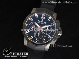 高仿1:1昆仑Corum-海军上将杯系列 钛金属 黑色表盘 黑色橡胶表带 亚洲计时7753机芯 CM0003