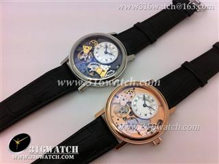 宝玑Breguet-TRADITION系列 双陀飞轮复刻版 黑色表盘 黑色皮表带 亚洲A23J自动上链机芯 BG0032