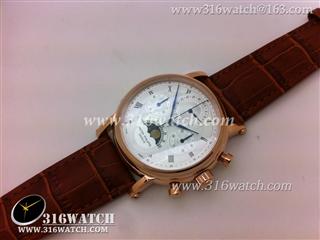 高仿百达翡丽Patek Philippe手表 经典系列 18K玫瑰镀金表壳 月相显示 万年历 计时手动上链机械表 PP0019