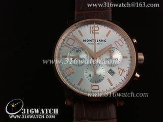 万宝龙Montblanc-时光行者系列 18K玫瑰金电镀 银色表盘 计时7753自动上链机芯 高仿1:1 noob版 MBL0003