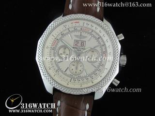 高仿百年灵Breitling-宾利系列 Bentley 6.75 20 不锈钢表壳 白色表盘 棕色鳄鱼压纹牛皮表带 亚洲7750全自动上链机芯 N版BL0029