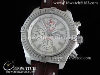 高仿百年灵Breitling 手表-Aeromarine 超级复仇者 V3 不锈钢表壳 白色条丁表盘 棕色鳄鱼压纹牛皮表带 亚洲7750全自动上链机芯 N版 BL0036