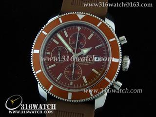 高仿百年灵Breitling 手表-Aeromarine 超级海洋 不锈钢表壳 棕色表盘 棕色橡胶表带 亚洲7750自动上链计时机芯 BL0033
