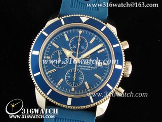 高仿百年灵Breitling 手表-Aeromarine 超级海洋 不锈钢表壳 蓝色表盘 蓝色橡胶表带 亚洲7750自动上链计时机芯 BL0034