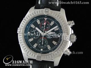 高仿百年灵Breitling 手表-Aeromarine 超级复仇者 V3 不锈钢表壳 黑色条丁表盘 黑色鳄鱼压纹牛皮表带 亚洲7750全自动上链机芯 N版 BL0038
