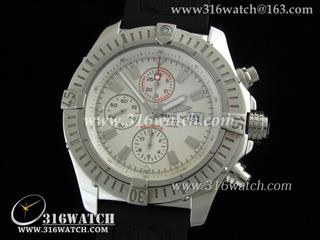 高仿百年灵Breitling 手表-Aeromarine 超级复仇者 V3 不锈钢表壳 白色条丁表盘 黑色橡胶表带 亚洲7750全自动上链机芯 N版 BL0039