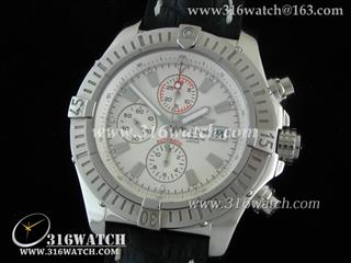 高仿百年灵Breitling 手表-Aeromarine 超级复仇者 V3 不锈钢表壳 白色条丁表盘 黑色鳄鱼压纹牛皮表带 亚洲7750全自动上链机芯 N版 BL0037