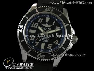 高仿百年灵Breitling 手表 超级海洋系列42mm 不锈钢表壳 黑色表盘 蓝色内圈 黑色橡胶带表带 瑞士ETA2824全自动上链机芯 1：1 Noob版 BL0041
