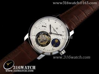 高仿江诗丹顿Vacheron Constantin-传承系列 GMT陀飛輪 白色表盤 日月相顯示 海欧陀飞轮机芯 VC0017