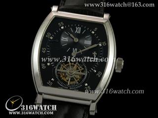 高仿江诗丹顿Vacheron Constantin-马耳他系列 酒桶型 陀飞轮腕表 动能显示 黑面数字刻度表盘 海鸥陀飞轮手动上链机芯 VC0018