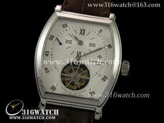高仿江诗丹顿Vacheron Constantin-马耳他系列 酒桶型 陀飞轮腕表 动能显示 白面数字刻度表盘 海鸥陀飞轮手动上链机芯 VC0019