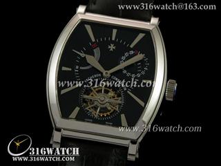 高仿江诗丹顿Vacheron Constantin-马耳他系列 酒桶型 陀飞轮腕表 动能显示 黑面条钉刻度表盘 海鸥陀飞轮手动上链机芯 VC0021