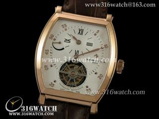 高仿江诗丹顿Vacheron Constantin-马耳他系列 酒桶型 陀飞轮腕表 动能显示18k 玫瑰金镀表壳白面数字刻度表盘 海鸥陀飞轮手动上链机芯 VC0020