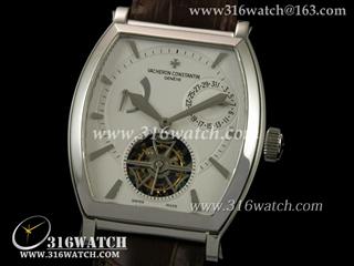 高仿江诗丹顿Vacheron Constantin-马耳他系列 酒桶型 陀飞轮腕表 动能显示 白面条钉刻度表盘 海鸥陀飞轮手动上链机芯 VC0022