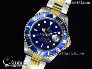 劳力士ROLEX-潜航者型系列 Submariner 16613 18 K镀间金 蓝色边框 蓝色表盘 瑞机ETA-2836机芯高仿1:1最佳版本RL0247