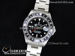 劳力士ROLXE- 格林威治型II系列 GMT 黑色数字边框 黑色表盘 不锈钢表带 瑞士ETA-2836机芯 高仿1:1劳力士手表 RL0242
