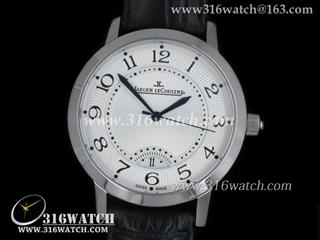 积家Jaeger LeCoultre-约会系列 白面條紋表盘 黑色牛皮表帶 仿瑞士ETA-2824机芯 高仿1:1积家手表 JL0007
