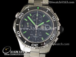 豪雅TAGHeuer 竞潜系列 500米男士计时腕表 1:1完美版本 陶瓷表圈 黑面绿色条丁表盘 精钢表带 亚洲7750机芯 TAG0161