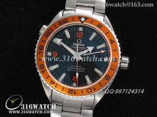 欧米茄OMEGA-海马系列 45MM 海洋宇宙 GMT双地时 橙色陶瓷圈口 黑面橙字表盘 仿瑞士ETA-2836机芯 高仿1:1欧米茄手表 OMG0106