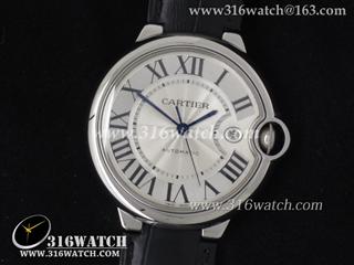 卡地亚CARTIER 蓝气球系列 大号42MM 1:1银白色雕纹表盘 黑色牛皮表带 仿瑞士ETA-2824机芯 CTR0104