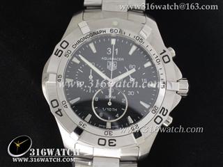 豪雅-Tag Heuer 竞潜系列 500M 不锈钢表壳 黑色计时表盘 不锈钢表带 瑞士石英机芯 1：1精仿 TAG0164