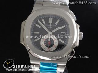 百达翡丽Patek Philippe-Nautilus系列 5980 不锈钢表壳 黑色条纹表盘 精钢表带亚洲7750自动上链机芯 高仿PP0021