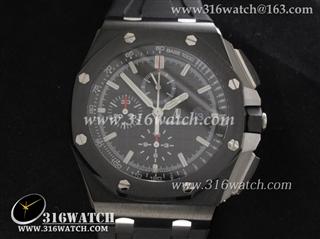 爱彼AP-皇家橡树离岸型系列44MM DLC黑色电镀表壳 Noob 1:1 黑色表盘 高级黑色橡胶表带 亚洲7750计时自动上链机芯 精仿最佳版本 AP0086