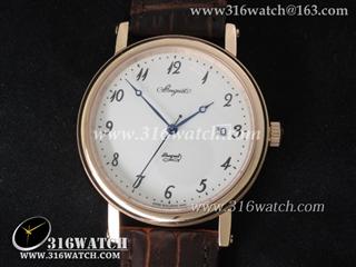 宝玑Breguet-传承系列 18 k玫瑰金镀表壳 白色表盘 棕色牛皮表带 仿瑞士ETA-2824机芯 BG0044
