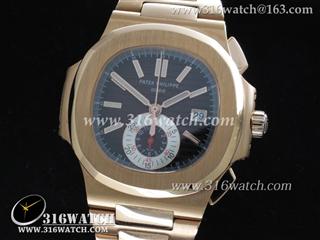 百达翡丽Patek Philippe-Nautilus系列 5980 18K玫瑰金表壳 咖啡色条纹表盘 18K玫瑰金精钢表带亚洲7750自动上链机芯 高仿PP0022