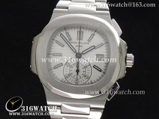 百达翡丽Patek Philippe-Nautilus系列 5980 不锈钢表壳 白色条纹表盘 精钢表带亚洲7750自动上链机芯 高仿PP0023