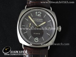 1:1高仿沛纳海PANERAI-Radiomir系列 PAM346 N 钛合金表壳 8 Days 黑色表盘 棕色牛皮表带亚洲手动上链P2002机芯 PM0147