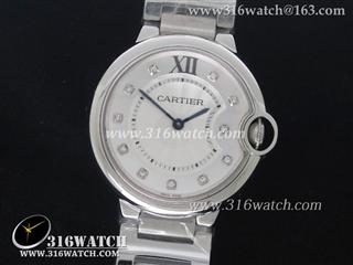 卡地亚CARTIER 蓝气球系列 1:1 中装36MM 银白色波纹镶钻表盘 精钢表链 瑞士石英机芯 CTR0106