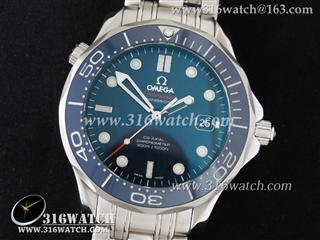欧米茄Omega 海马系列 1:1 41MM 蓝色陶瓷表圈 蓝色表面 精钢表链 瑞士ETA-2824机芯 OMG0118
