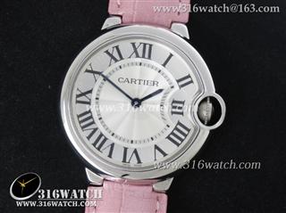 卡地亚CARTIER 蓝气球系列 V6版 1:1 中号36MM 银白色波纹面表盘 粉色牛皮表带 瑞士石英机芯 CTR0108