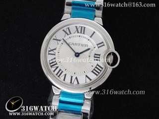 卡地亚CARTIER 蓝气球系列 V6版 1:1 中号36MM 银白色波纹面表盘瑞士石英机芯 CTR0109