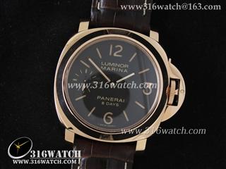 沛纳海PAM511 Luminor Marina系列 8days 1:1 kw版 18K玫瑰金表壳 黑色表盘 棕色鳄鱼皮纹表带手动上链P5000机芯 PM0151