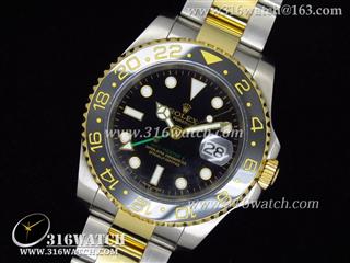 劳力士ROLEX-格林威治型II系列 GMT 18K间金表壳 黑色表盘 18K间金钢带 RL0249 1:1高仿劳力士