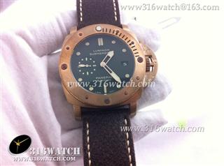 沛纳海PAM382 N Luminor Submersible系列 潜水 真正青铜表壳 ZF 1：1 最佳版本 绿灰色表盘 棕色仿旧小牛皮表带A7750全自动P9000机芯 高仿沛纳海手表 PM0152
