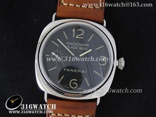 沛纳海PANERAI-Radiomir系列 PAM183 1:1 黑色表盘 棕色皮带 海欧手动上链6497机芯 PM153
