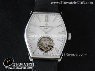 高仿江诗丹顿Vacheron Constantin-马耳他系列 不锈钢表壳 酒桶型 陀飞轮腕表 白面条丁刻度表盘 海鸥陀飞轮手动上链机芯 VC0025