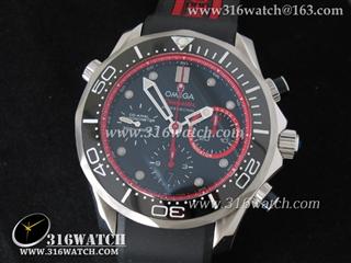 欧米茄OMEGA-海马系列 海马 300m Diver 最佳版本 黑色表盘红色内影圈 黑色橡胶表带 亚洲全自动7753机芯 1:1高仿欧米茄 OMG0120