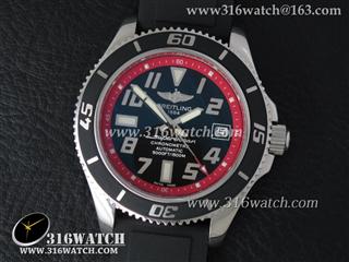 高仿百年灵Breitling 手表 超级海洋系列 42mm 不锈钢表壳 黑色表盘 红色内圈 黑色橡胶带表带 瑞士ETA2824全自动上链机芯 1：1 Noob版 BL0044