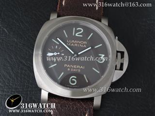 沛纳海PAM564 Luminor Marina系列钛合金表壳 8 Days 棕色表盘 棕色牛皮表带 海鸥6497手上链P5000机芯 PM164